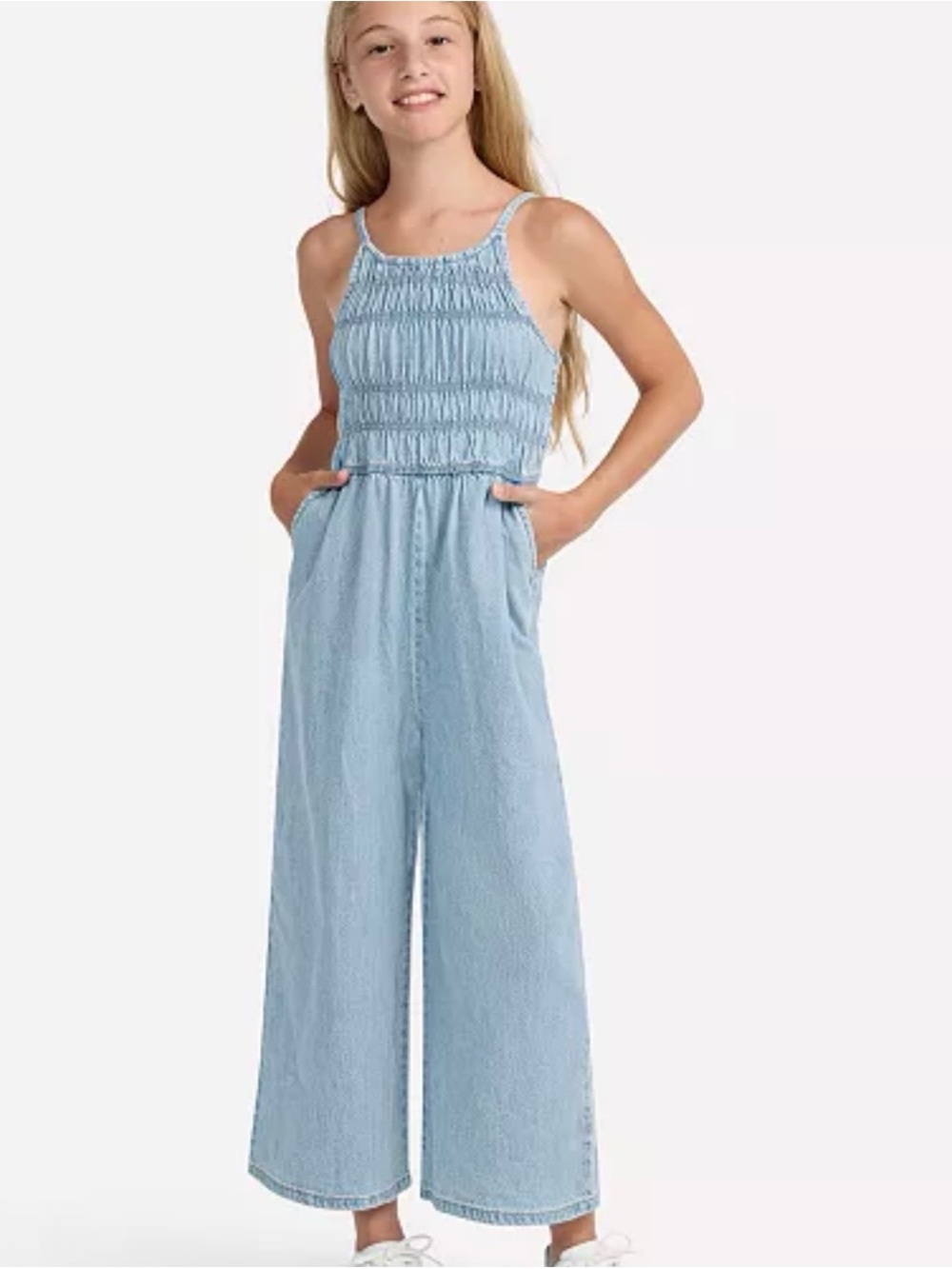 abercrombie kids Light Blue Smocked Wide-Leg Jumpsuit